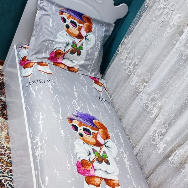 ملحفه دورکش تخت تک نفره طرح تدی دخترانه