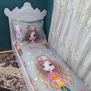فروش اینترنتی نیم ست روتختی یک نفره طرح دختر موفرفری طوسی