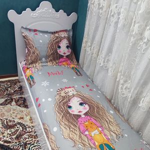 خرید اینترنتی نیم ست روتختی یک نفره طرح دختر موفرفری طوسی