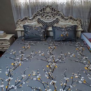 خرید آنلاین کاور دورتا دور کشدار تشک تخت دونفره طرح شکوفه طوسی تیره 