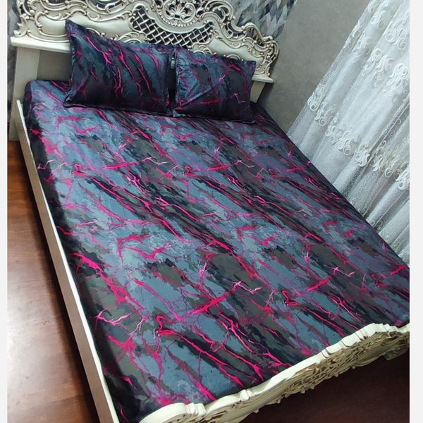 ملحفه کشدار و روبالش طرح سنگ مرمر  دونفره