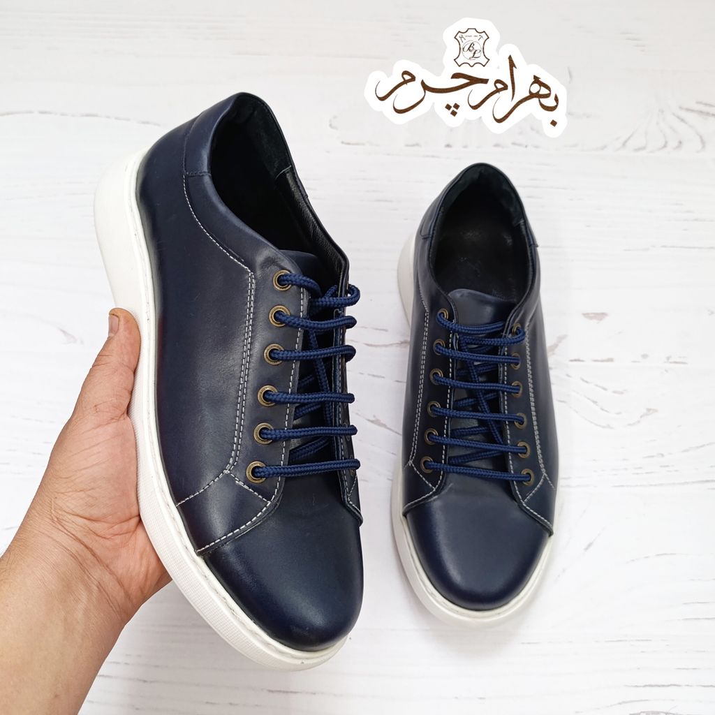 قیمت ارزان کفش مردانه ونس شیک چرم طبیعی دست دوز مدل تونی سرمه ای 