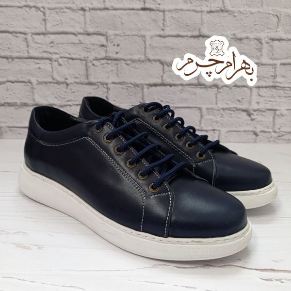 کفش مردانه ونس شیک چرم طبیعی دست دوز مدل تونی سرمه ای