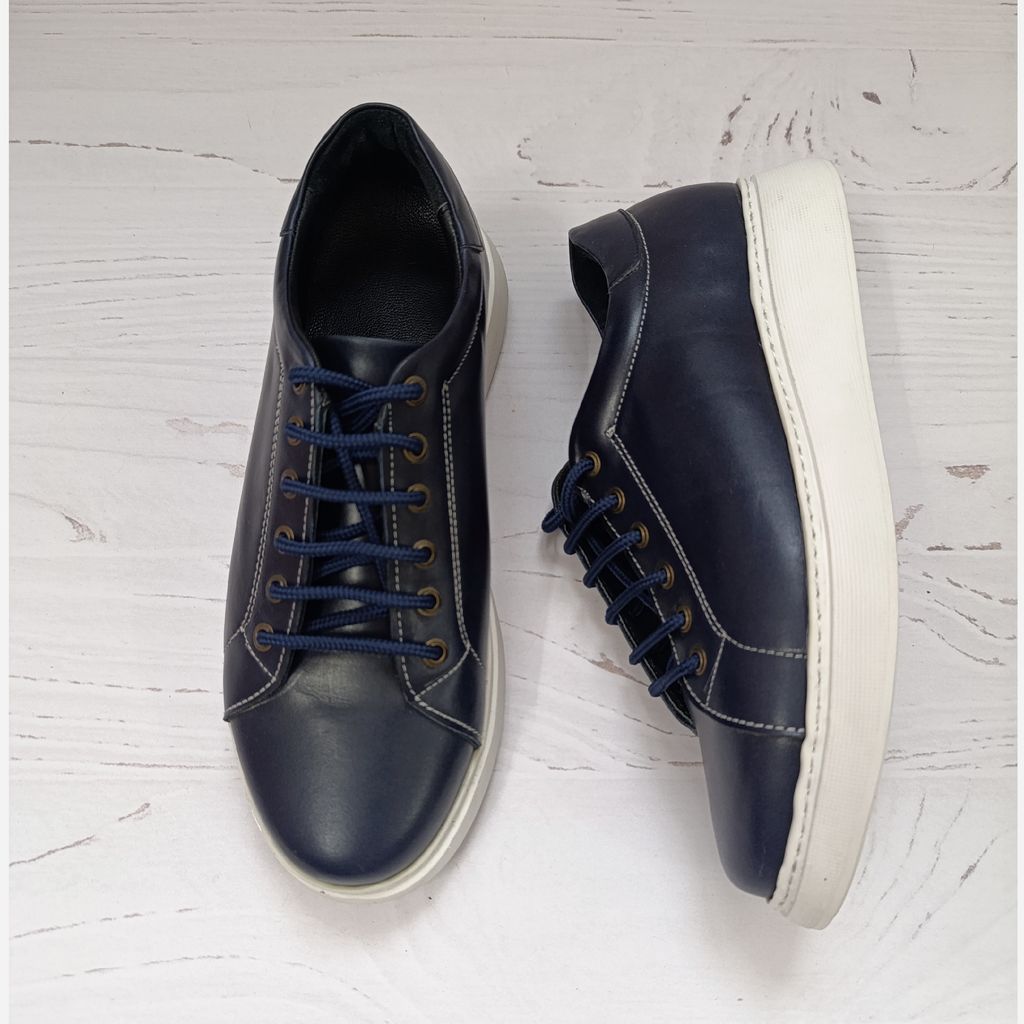 خرید اینترنتی کفش مردانه ونس شیک چرم طبیعی دست دوز مدل تونی سرمه ای 