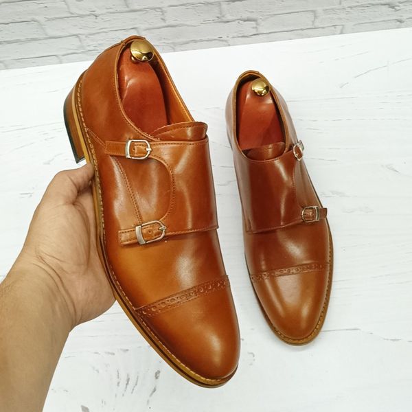 کفش مردانه مجلسی چرم طبیعی مدل آلفردو عسلی
