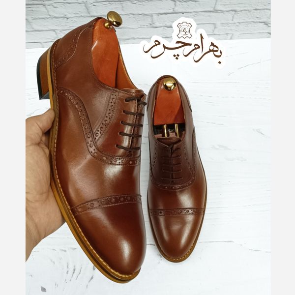 کفش مردانه مجلسی چرم طبیعی قهوه ای مدل آرماندو