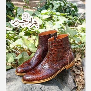 مشخصات نیم بوت مردانه چرم طبیعی آلپاین کروکودیلی قهوه ای 