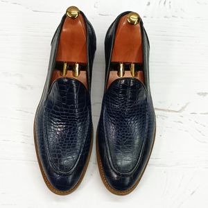 خرید اینترنتی کفش مردانه  کالج چرم طبیعی دست دوز کاپری کروکودیلی سرمه ای 