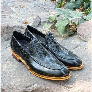 خرید انلاین کفش مردانه  کالج چرم طبیعی دست دوز کاپری کروکودیلی مشکی