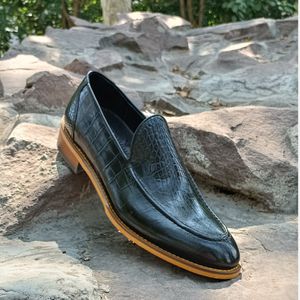 فروش اینترنتی کفش مردانه  کالج چرم طبیعی دست دوز کاپری کروکودیلی مشکی