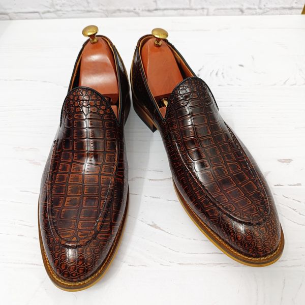 کفش مردانه کالج چرم طبیعی دست دوز کاپری کروکودیلی قهوه ای