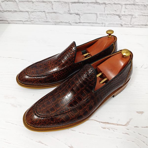 کفش مردانه کالج چرم طبیعی دست دوز کاپری کروکودیلی قهوه ای