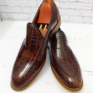 خرید اینترنتی کفش مردانه کالج چرم طبیعی دست دوز کاپری کروکودیلی قهوه ای
