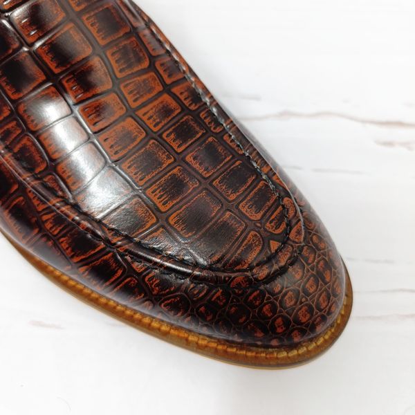 کفش مردانه کالج چرم طبیعی دست دوز کاپری کروکودیلی قهوه ای