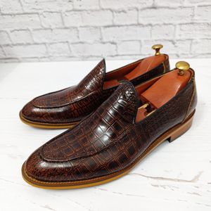 فروش اینترنتی کفش مردانه کالج چرم طبیعی دست دوز کاپری کروکودیلی قهوه ای