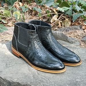 فروش اینترنتی نیم بوت مردانه چرم طبیعی مشکی آلپاین زیگزالی کروکودیلی