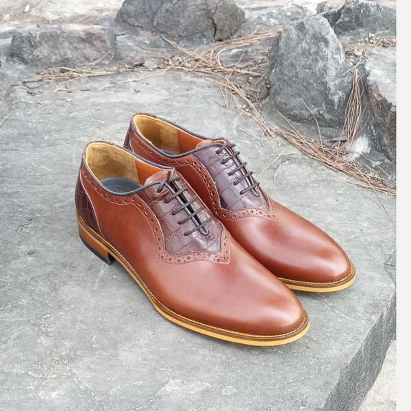 کفش مردانه مجلسی چرم طبیعی دست دوز مدل ژرژ قهوه ای