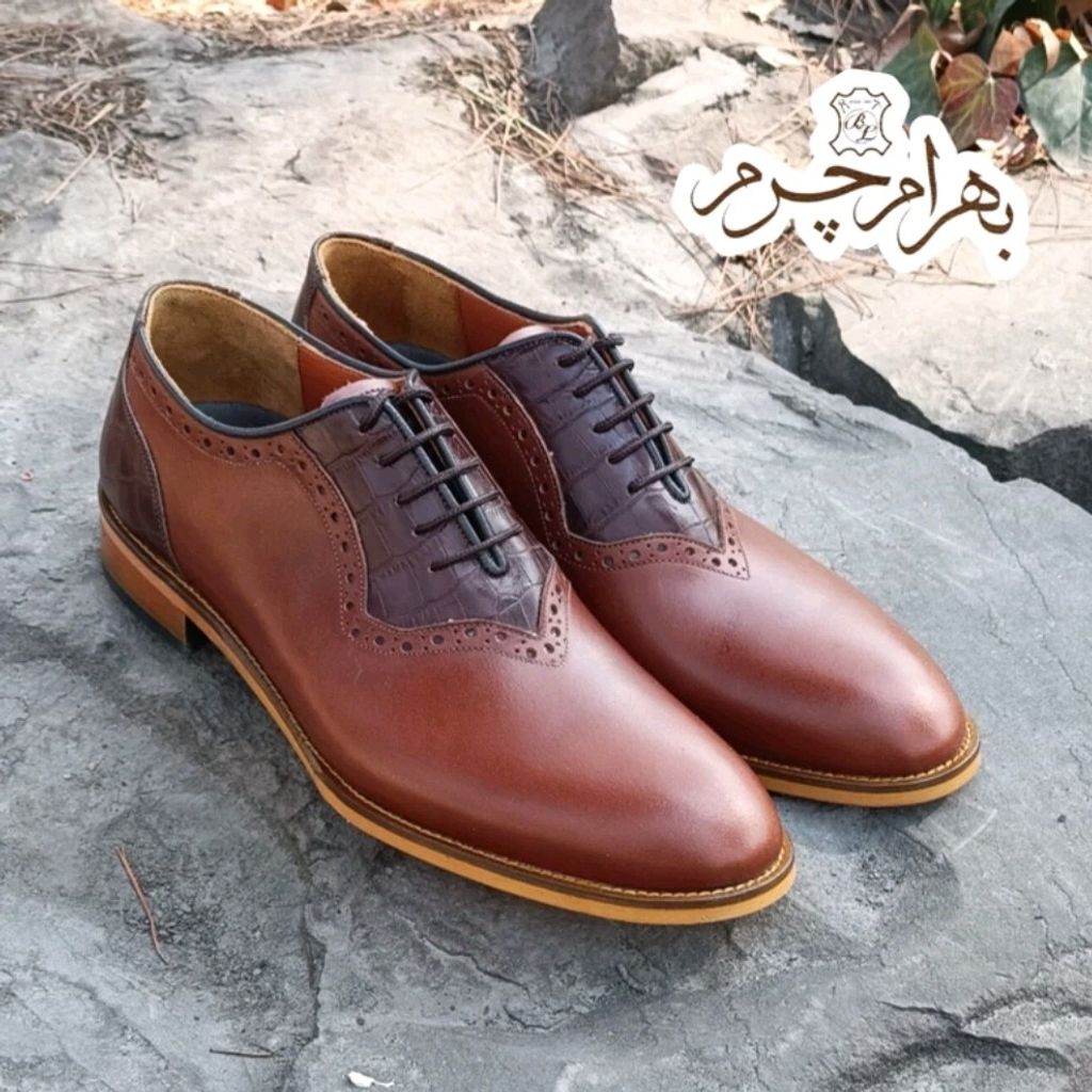 مشخصات کفش مردانه مجلسی چرم طبیعی دست دوز مدل ژرژ قهوه ای 