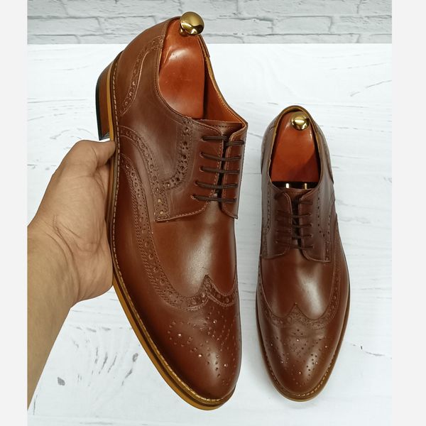 کفش مردانه مجلسی چرم طبیعی مدل ویلسون قهوه ای