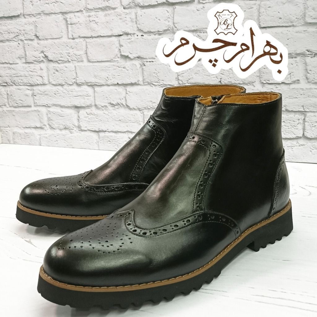 خرید اینترنتی نیم بوت مردانه اسپرت چرم طبیعی مشکی مدل برونو 