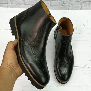 فروش اینترنتی نیم بوت مردانه اسپرت چرم طبیعی مشکی مدل برونو 