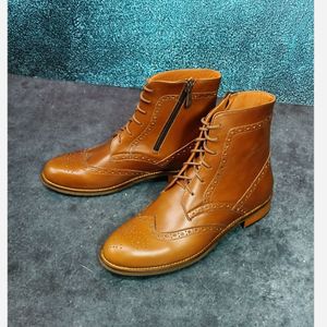 خرید انلاین نیم بوت زنانه اسپرت چرم طبیعی مدل پارامیس کلاسیک عسلی