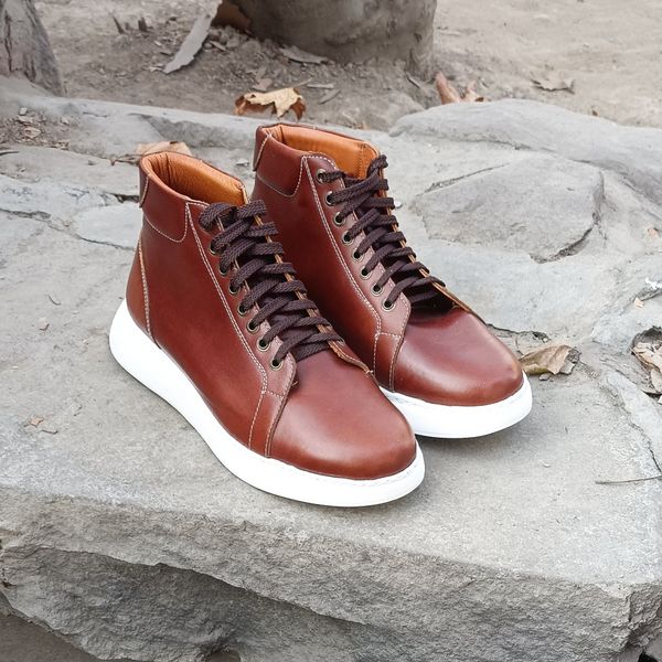 نیم بوت مردانه ونس  شیک چرم طبیعی دست دوز ادوین قهوه ای