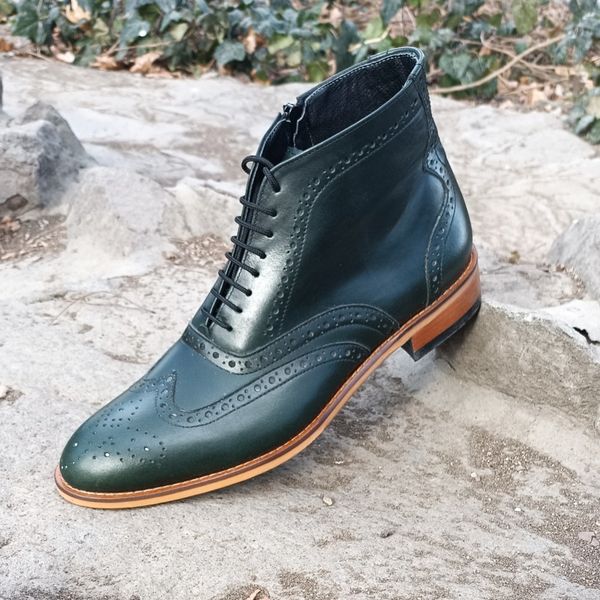نیم بوت مردانه چرم طبیعی مدل ریچموند یشمی