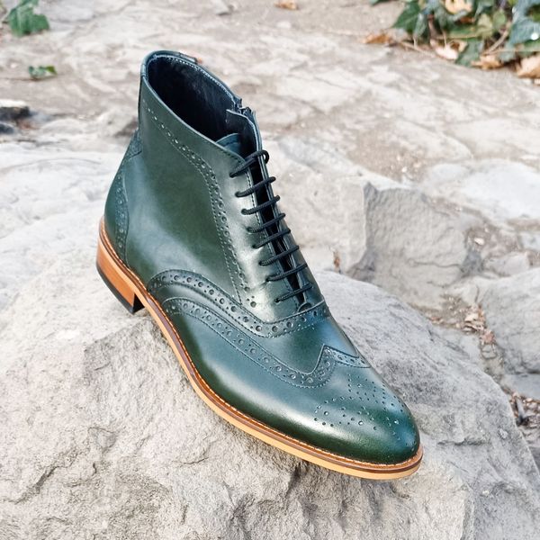 نیم بوت مردانه چرم طبیعی مدل ریچموند یشمی