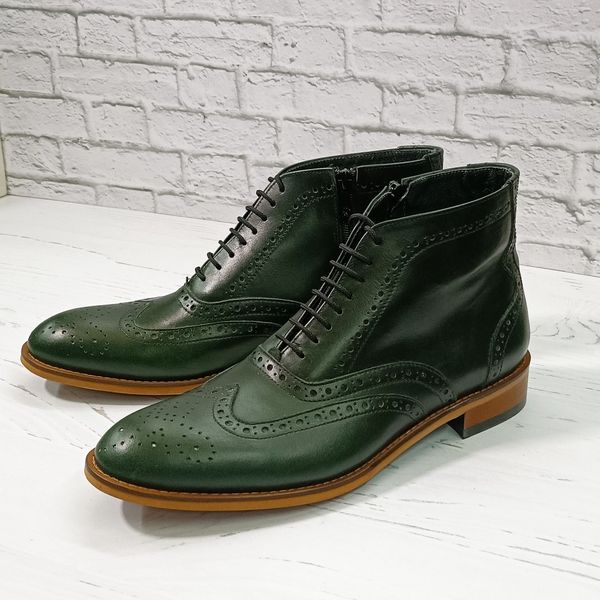 نیم بوت مردانه چرم طبیعی مدل ریچموند یشمی