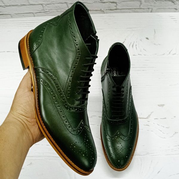 نیم بوت مردانه چرم طبیعی مدل ریچموند یشمی