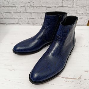 خرید آنلاین نیم بوت مردانه اسپرت چرم طبیعی مدل آلپاین کروکودیلی سرمه ای