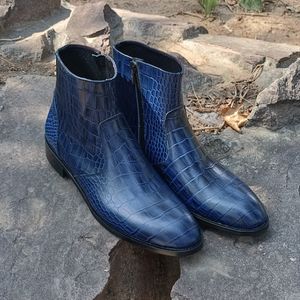 خرید انلاین نیم بوت مردانه اسپرت چرم طبیعی مدل آلپاین کروکودیلی سرمه ای
