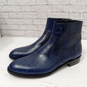 خرید اینترنتی نیم بوت مردانه اسپرت چرم طبیعی مدل آلپاین کروکودیلی سرمه ای