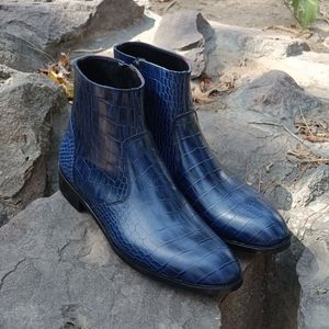 خرید آنلاین نیم بوت مردانه اسپرت چرم طبیعی مدل آلپاین کروکودیلی سرمه ای