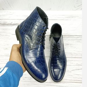 خرید آنلاین نیم بوت مردانه اسپرت چرم طبیعی مدل البرز کروکودیلی سرمه ای