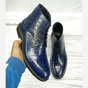 قیمت نیم بوت مردانه اسپرت چرم طبیعی مدل البرز کروکودیلی سرمه ای