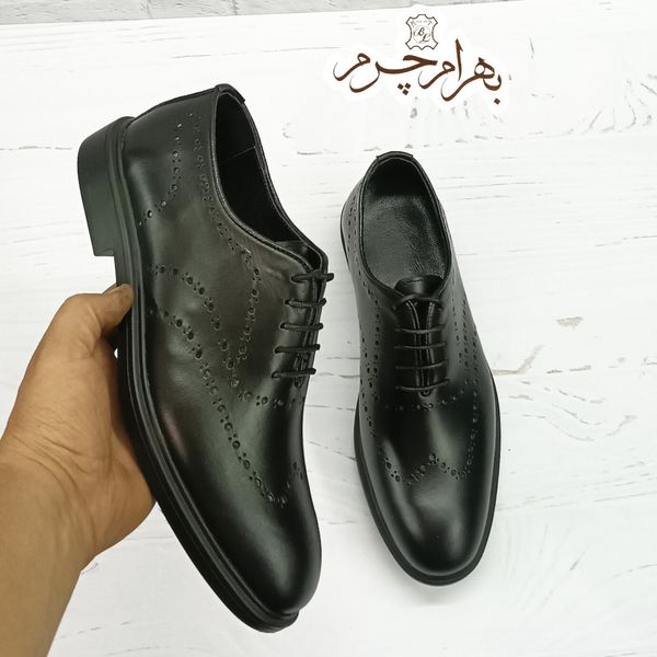 کفش مردانه اداری روزمره چرم طبیعی دست دوز مشکی مدل الویس
