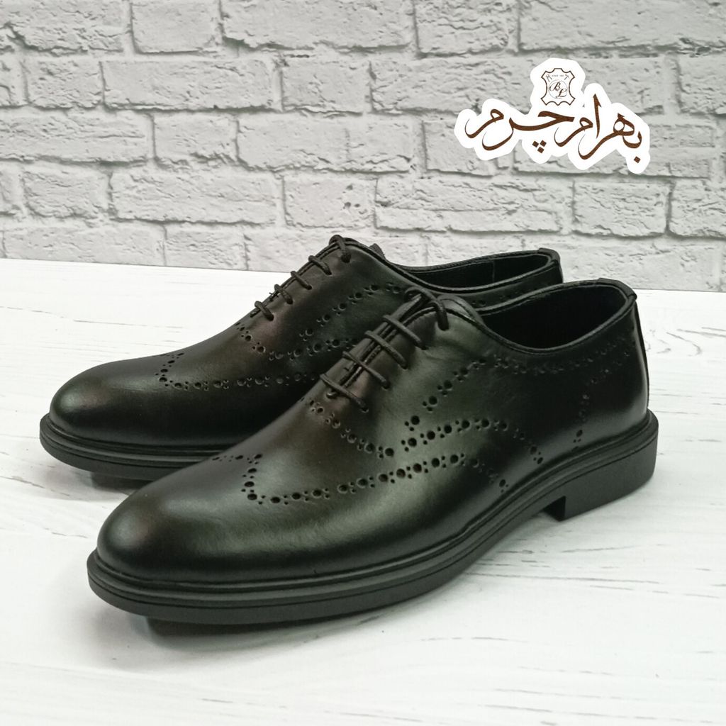 قیمت ارزان کفش مردانه اداری روزمره چرم طبیعی دست دوز مشکی مدل الویس 