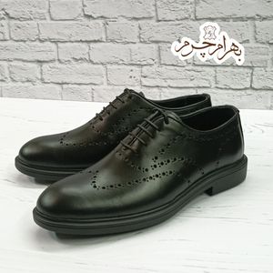 قیمت ارزان کفش مردانه اداری روزمره چرم طبیعی دست دوز مشکی مدل الویس 
