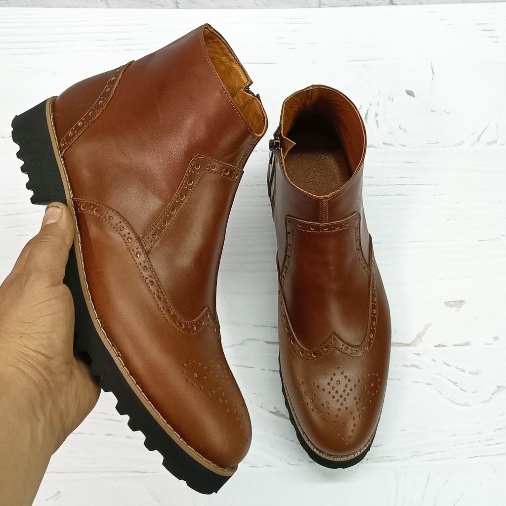 قیمت نیم بوت مردانه اسپرت چرم طبیعی مدل برونو قهوه ای 