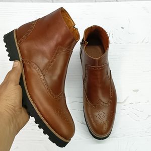 قیمت نیم بوت مردانه اسپرت چرم طبیعی مدل برونو قهوه ای 