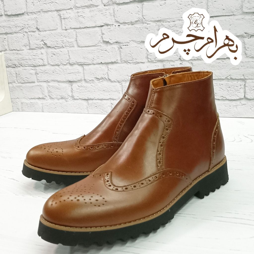 قیمت ارزان نیم بوت مردانه اسپرت چرم طبیعی مدل برونو قهوه ای 