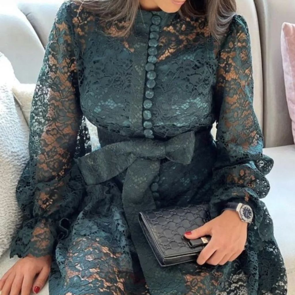 خرید انلاین پیراهن گیپور دانتل مجلسی زنانه مدل آیسو