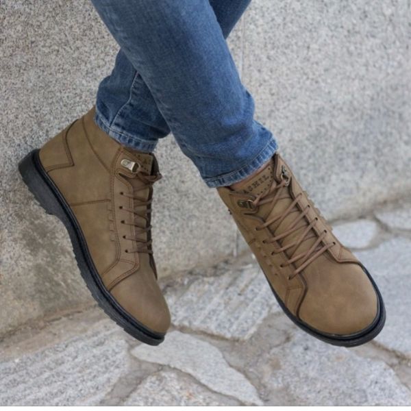 نیم بوت مردانه بندی پاخورشیک رنگ کرم