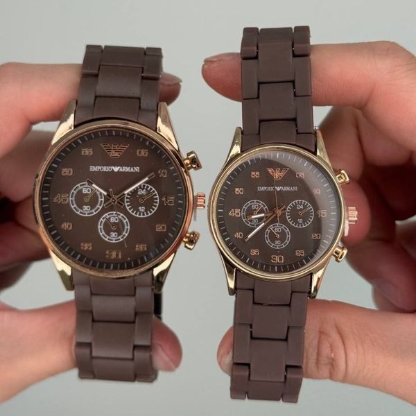ست ساعت امپوریو آرمانی قهوه‌ای بند پیو ضد حساسیت | طراحی شیک و کلاسیک