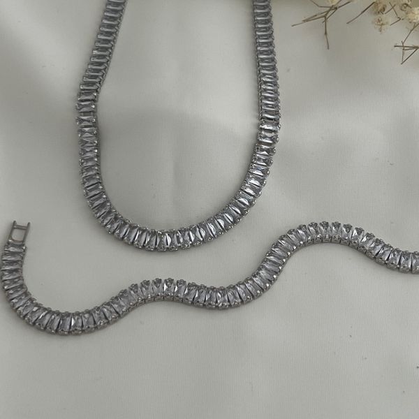 گردنبند و دستبند تنیسی جواهری