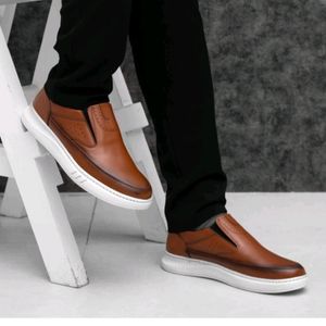 قیمت کفش مردانه مجلسی رسمی بدون بند رنگ عسلی زیره سفید