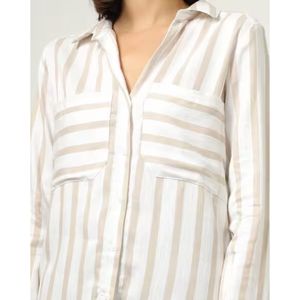 فروش اینترنتی شومیز راه راه زنانه آستین بلند موکا Stradivarius