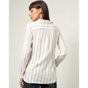 فروش اینترنتی شومیز راه راه زنانه آستین بلند موکا Stradivarius